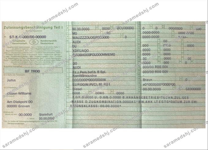 Germany vehicle registration certificate